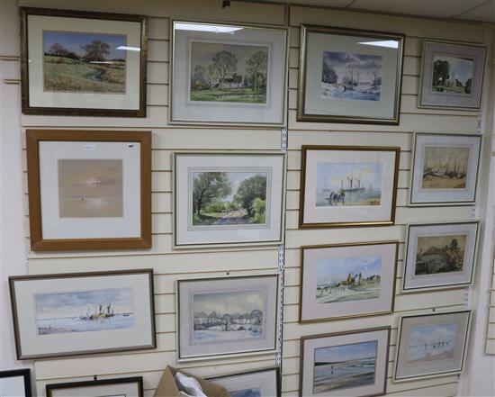 A group of 15 assorted watercolour landscapes by artists including Frank James, Anne Knowles, Cameron Weller and